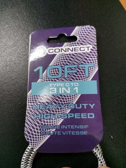 Connect Type C to 3 in 1 10 ft Cable 12's (14.99)